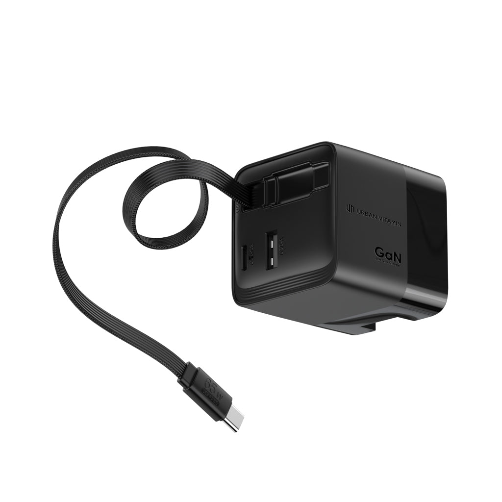 Urban Vitamin Mendocino 65W GaN-Charger mit einziehb. Kabel als Werbeartikel mit Logo