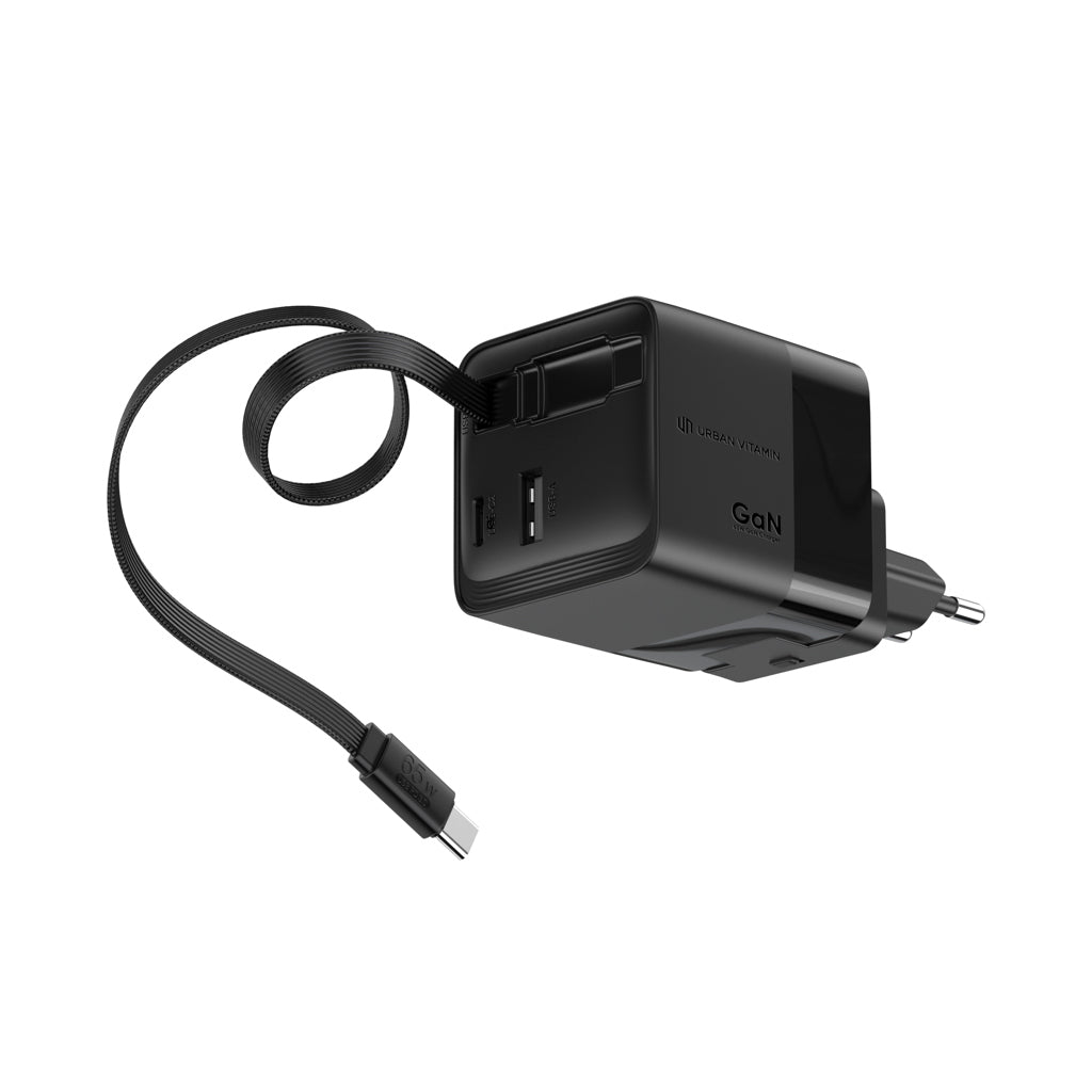 Urban Vitamin Mendocino 65W GaN-Charger mit einziehb. Kabel als Werbeartikel mit Logo