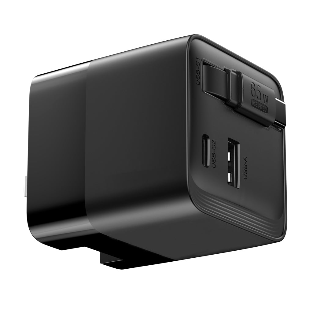 Urban Vitamin Mendocino 65W GaN-Charger mit einziehb. Kabel als Werbeartikel mit Logo