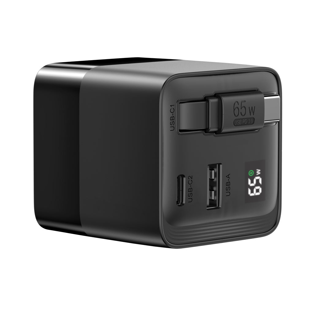 Urban Vitamin Mendocino 65W GaN-Charger mit einziehb. Kabel als Werbeartikel mit Logo