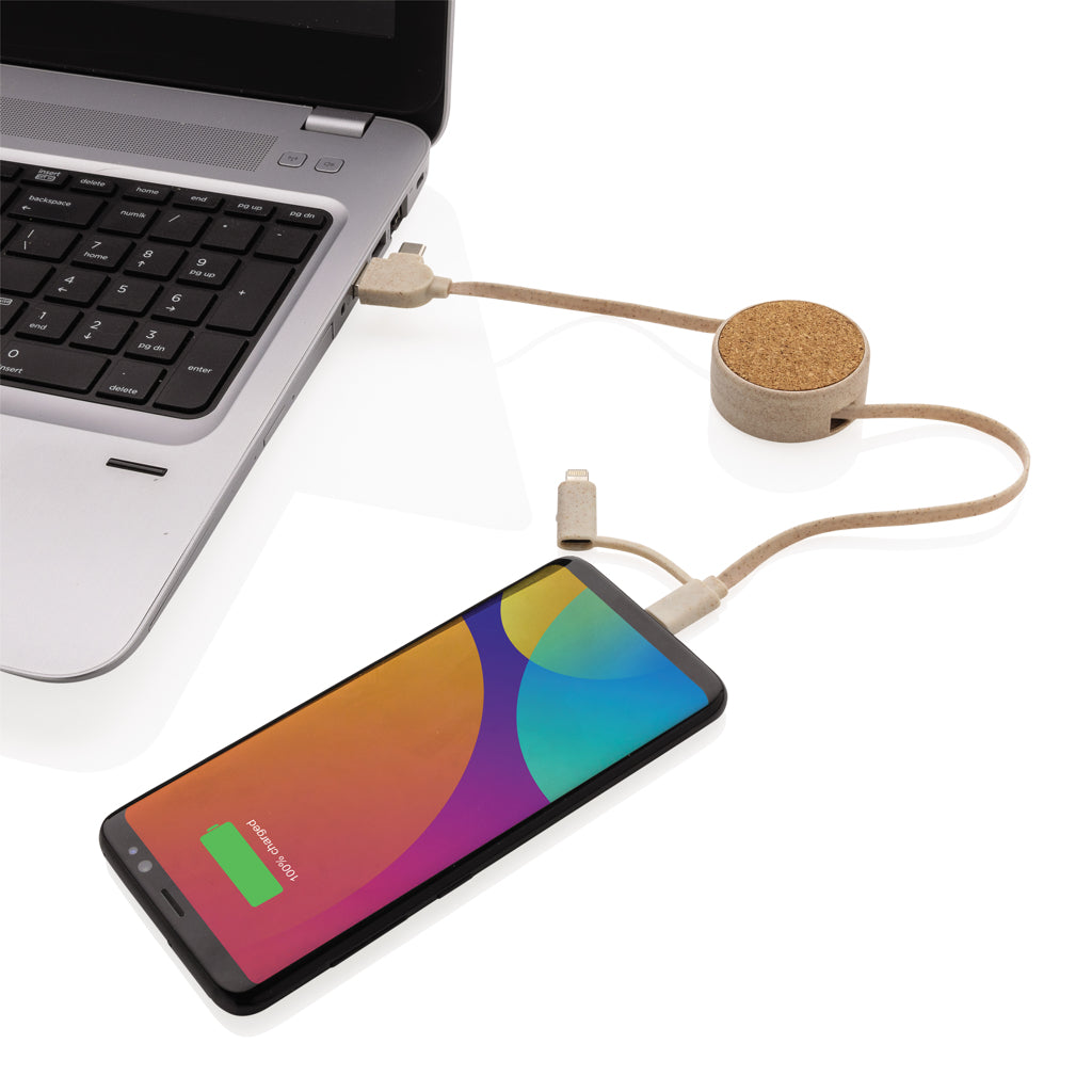 Kork und Weizen 6-in-1 ausziehbares Ladekabel – Ansicht 3