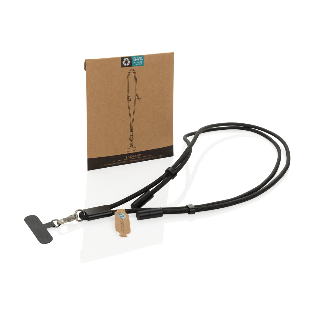 LoopAmp verstellbares 160cm 60W Telefonkabel aus RCS rPET – Ansicht 2