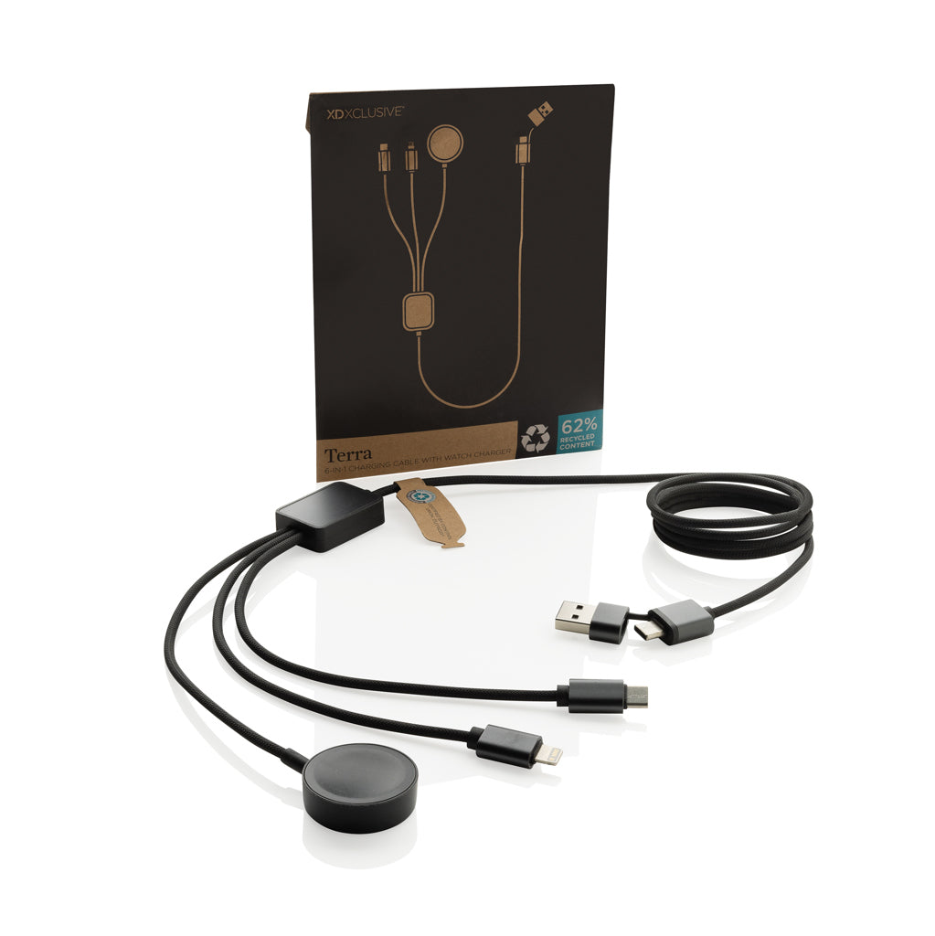 Terra RCS rPET 6-in-1-Ladekabel mit Uhrenladegerät – Ansicht 2