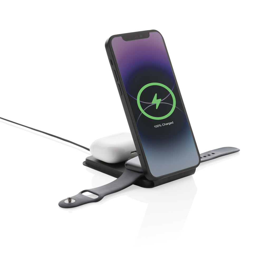 Swiss Peak 15W 3-in-1 magnetischer Wireles Charger aus rPU – Ansicht 1