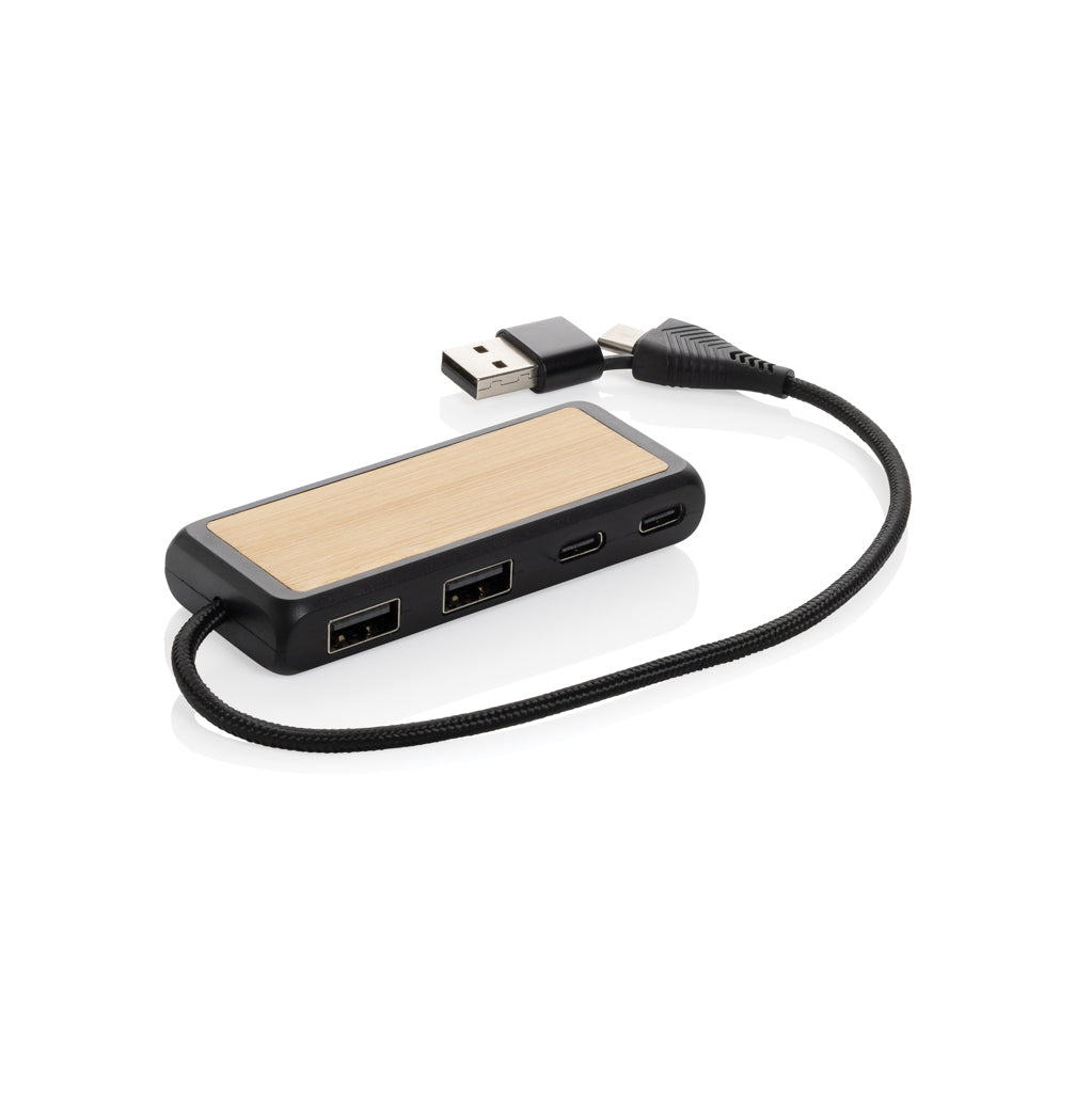 Link Dual Input USB Hub aus RCS rec. Kunststoff und Bambus – Ansicht 1