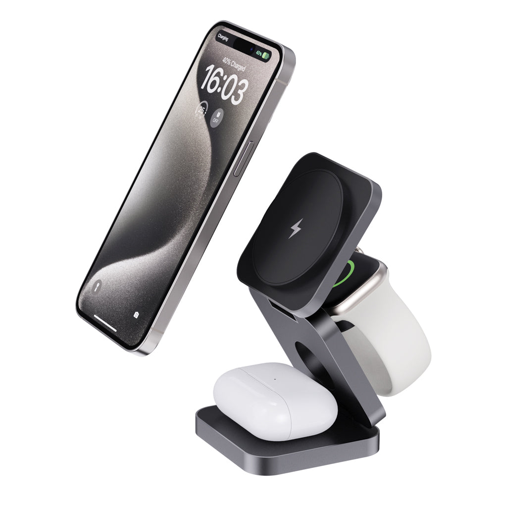 Terra faltbares 3-in-1 15W Charger aus RCS rec. Aluminium – Ansicht 1