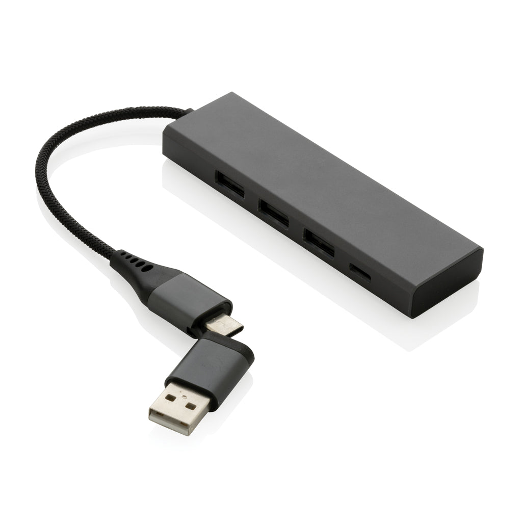 Terra Hub aus RCS recyceltem Aluminium mit 3 USB-Anschlüssen – Ansicht 1