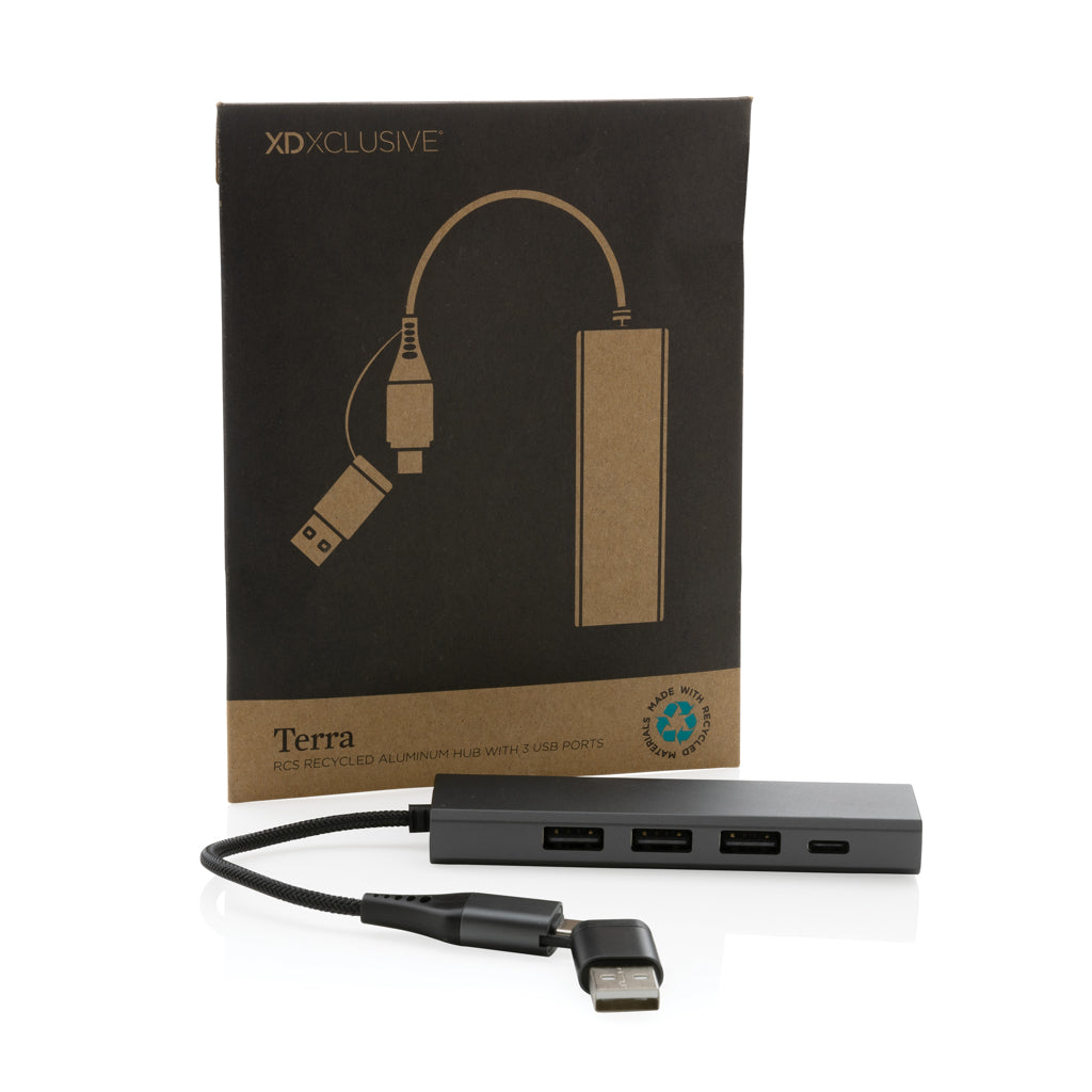 Terra Hub aus RCS recyceltem Aluminium mit 3 USB-Anschlüssen – Ansicht 3