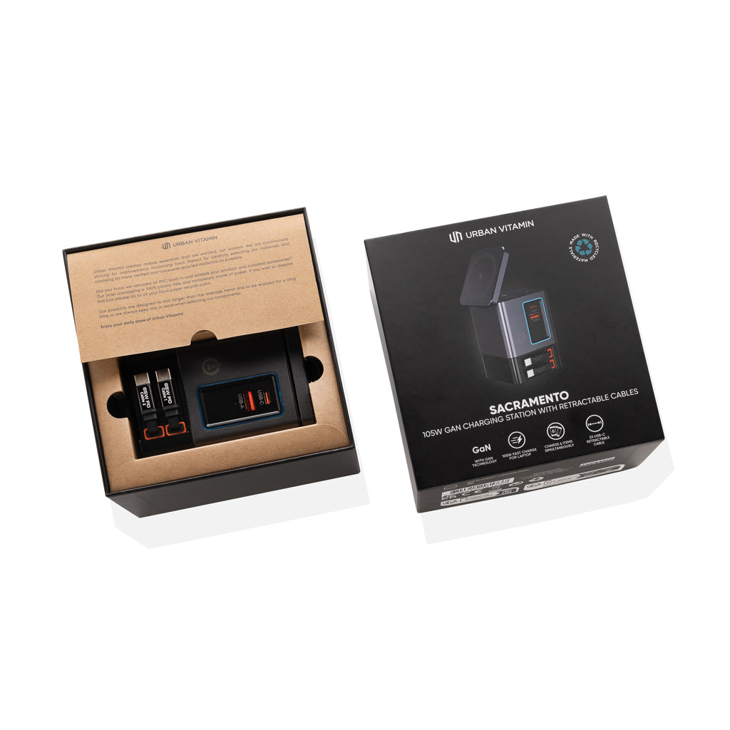 Urban Vitamin Sacramento 105W GaN Charger mit einz. Kabeln – Ansicht 2