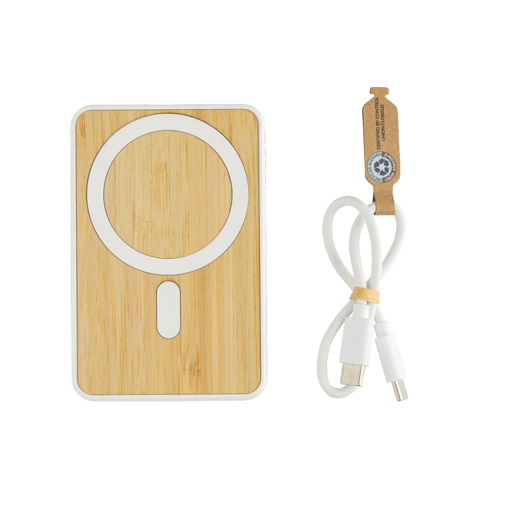 Zen 5000mAh 5W magnetische Bambus-Powerbank aus RCS rPlastik – Ansicht 2