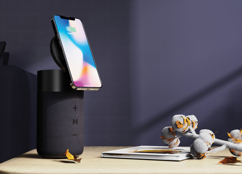 Urban Vitamin Anaheim RCS recycelter 10W Speaker,15W Charger als Werbeartikel mit Logo