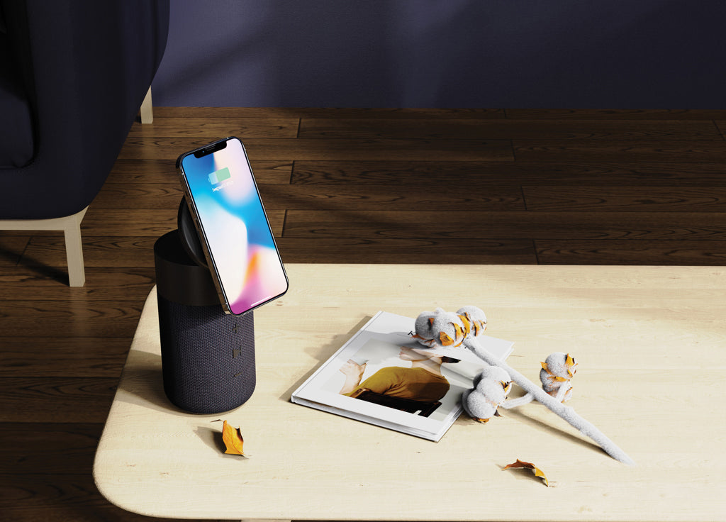 Urban Vitamin Anaheim RCS recycelter 10W Speaker,15W Charger als Werbeartikel mit Logo