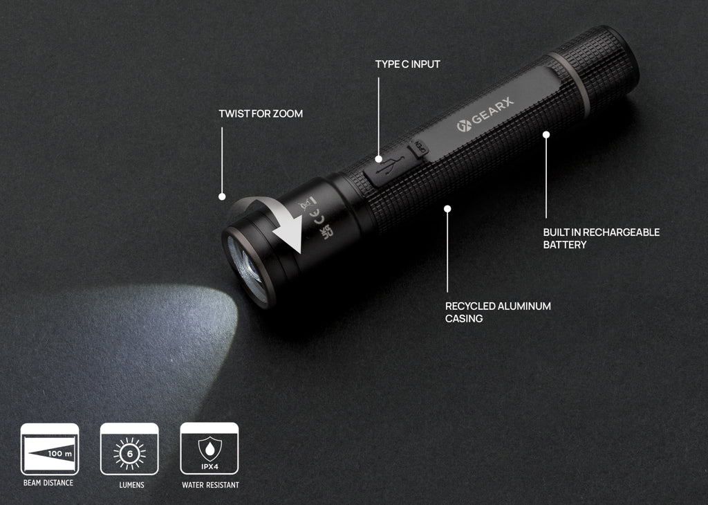 GearX Taschenlampe aus RCS recycelt. Aluminium mit USB-Akku – Ansicht 7