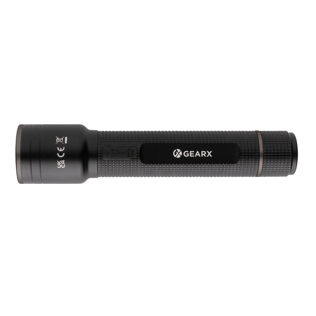 GearX Große Gear X Taschenlampe aus RCS recycelt. Alu mit USB-Akku – Ansicht 2