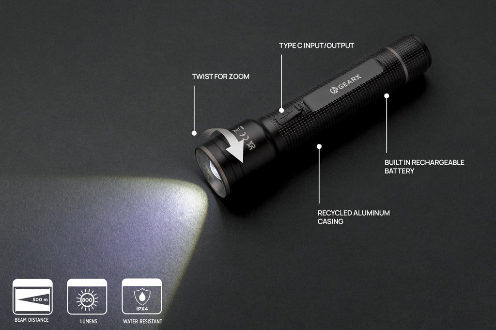 GearX Große Gear X Taschenlampe aus RCS recycelt. Alu mit USB-Akku – Ansicht 8