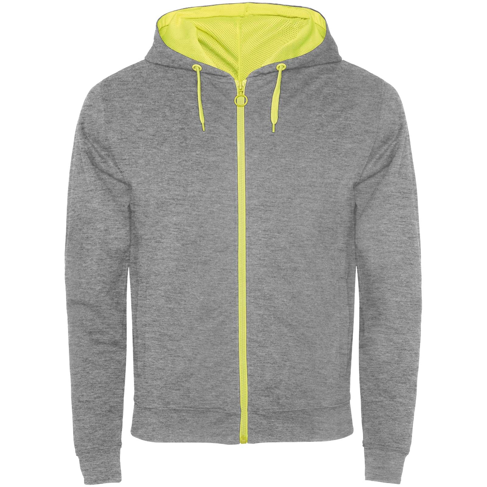 Fuji Kaputzensweatjacke Unisex – Heather Grau Fluorgelb – 2XL