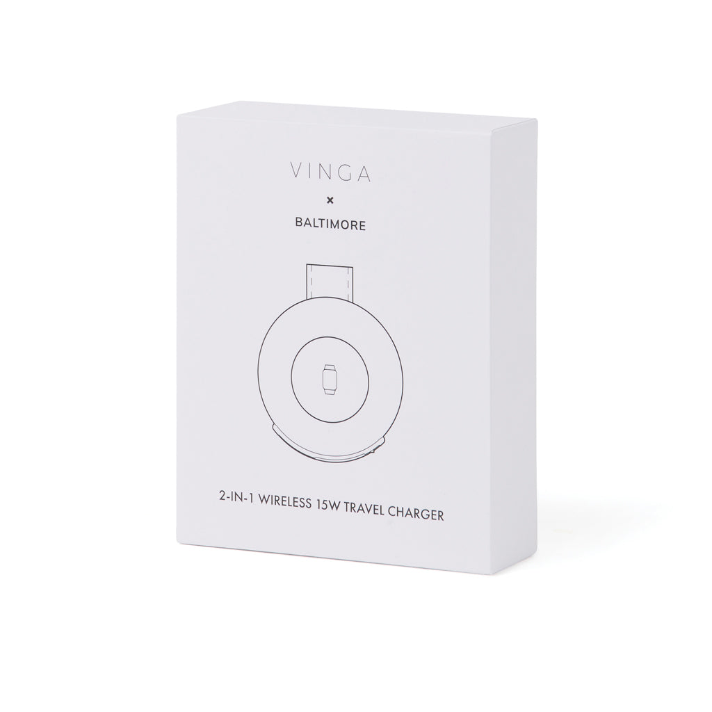 VINGA Baltimore 2-in-1 kabelloser 15W RCS Travel Charger als Werbeartikel mit Logo