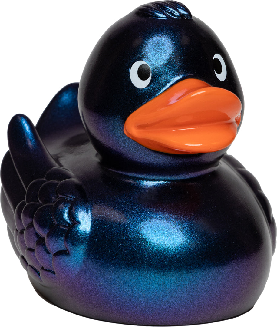 Quietsche-Ente – Metallic/blau – 7,5 cm