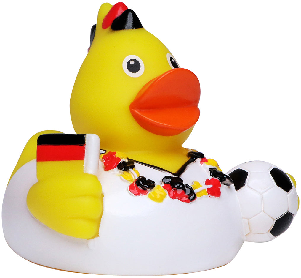 Quietsche-Ente Fußballfan – Schwarz/rot/gelb