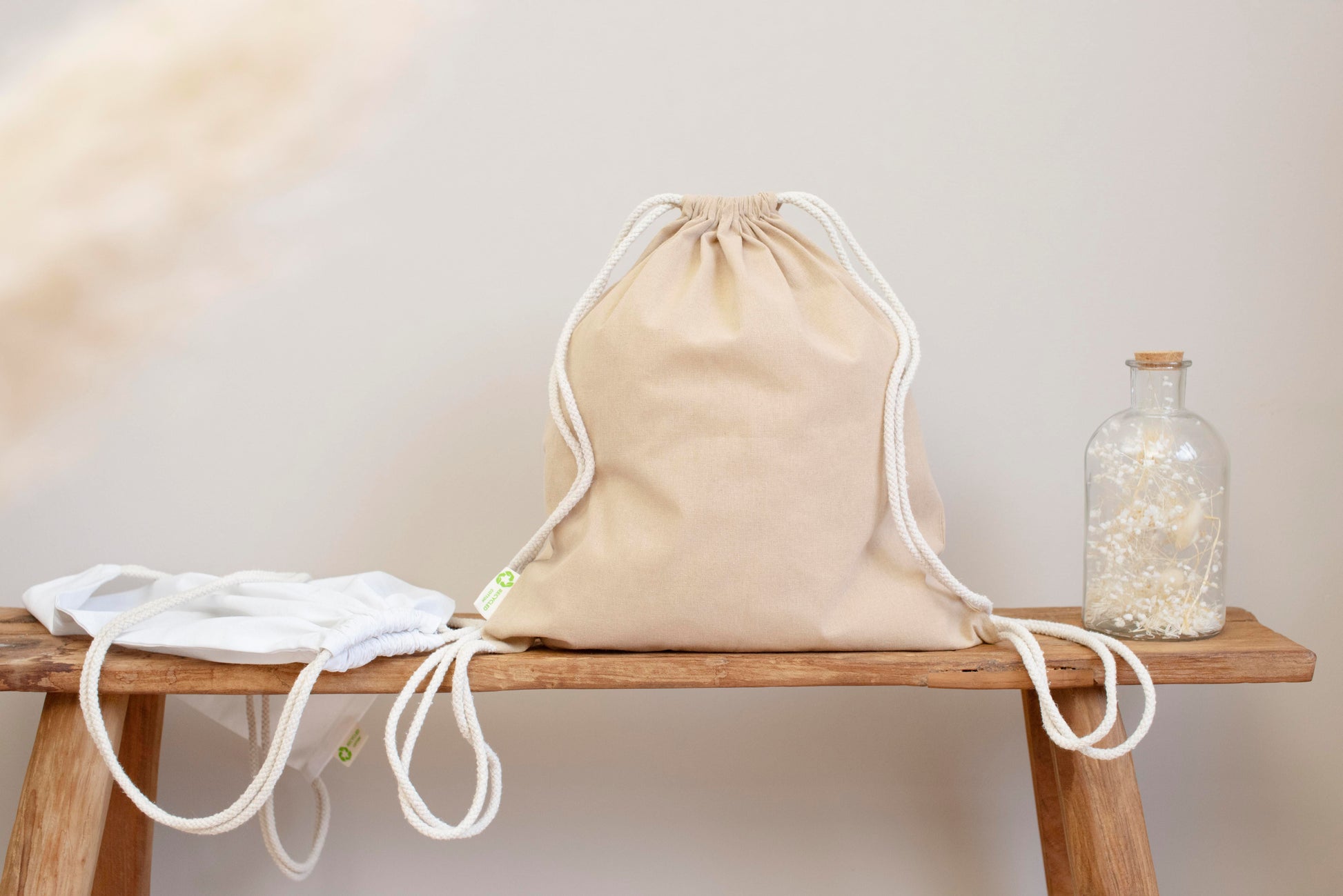 Kordelzugtasche aus recycelter Baumwolle (120 gr/m2) Joy