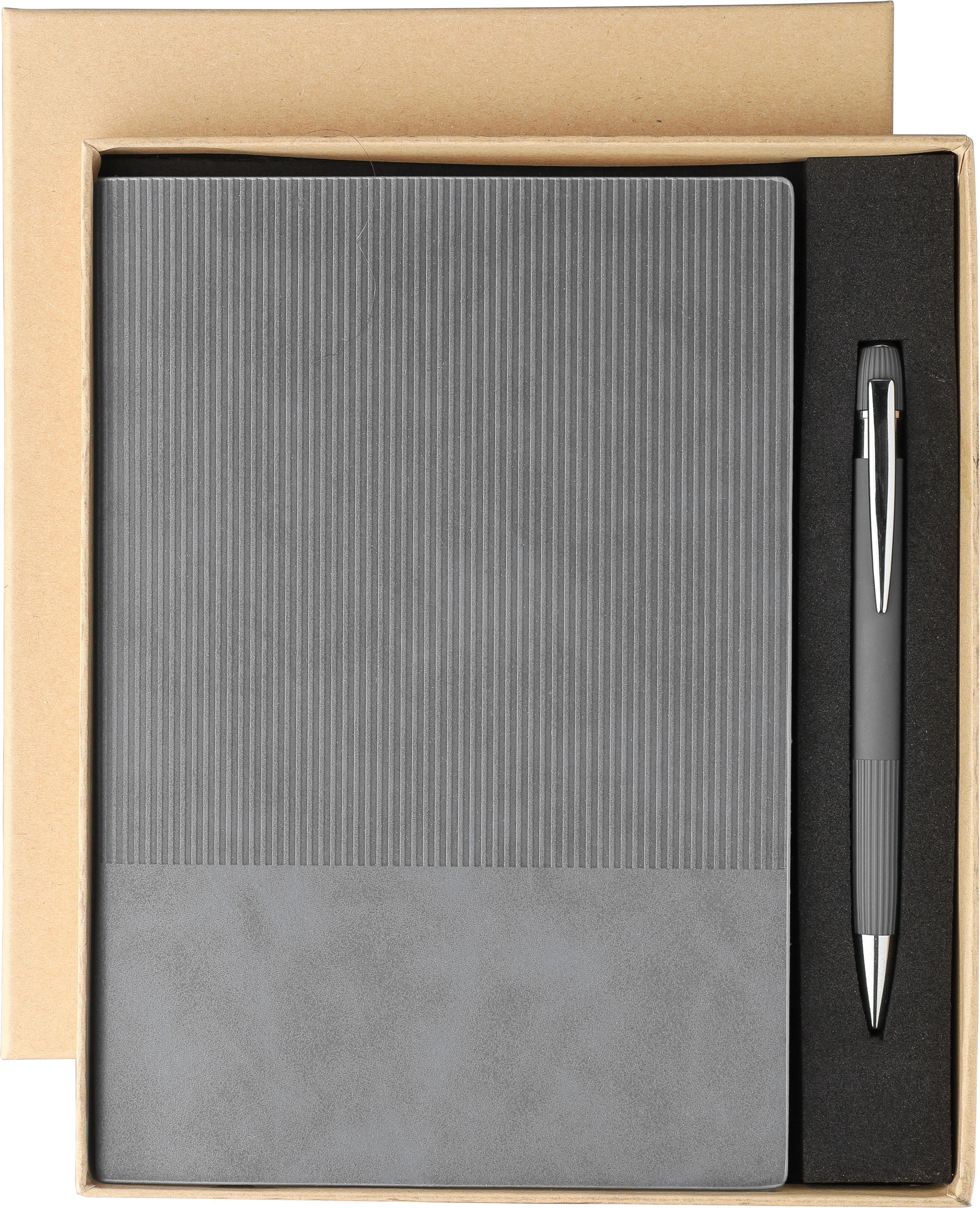 Recyceltes PU-Notizbuch (A5) und Kugelschreiber-Set Tarek Original