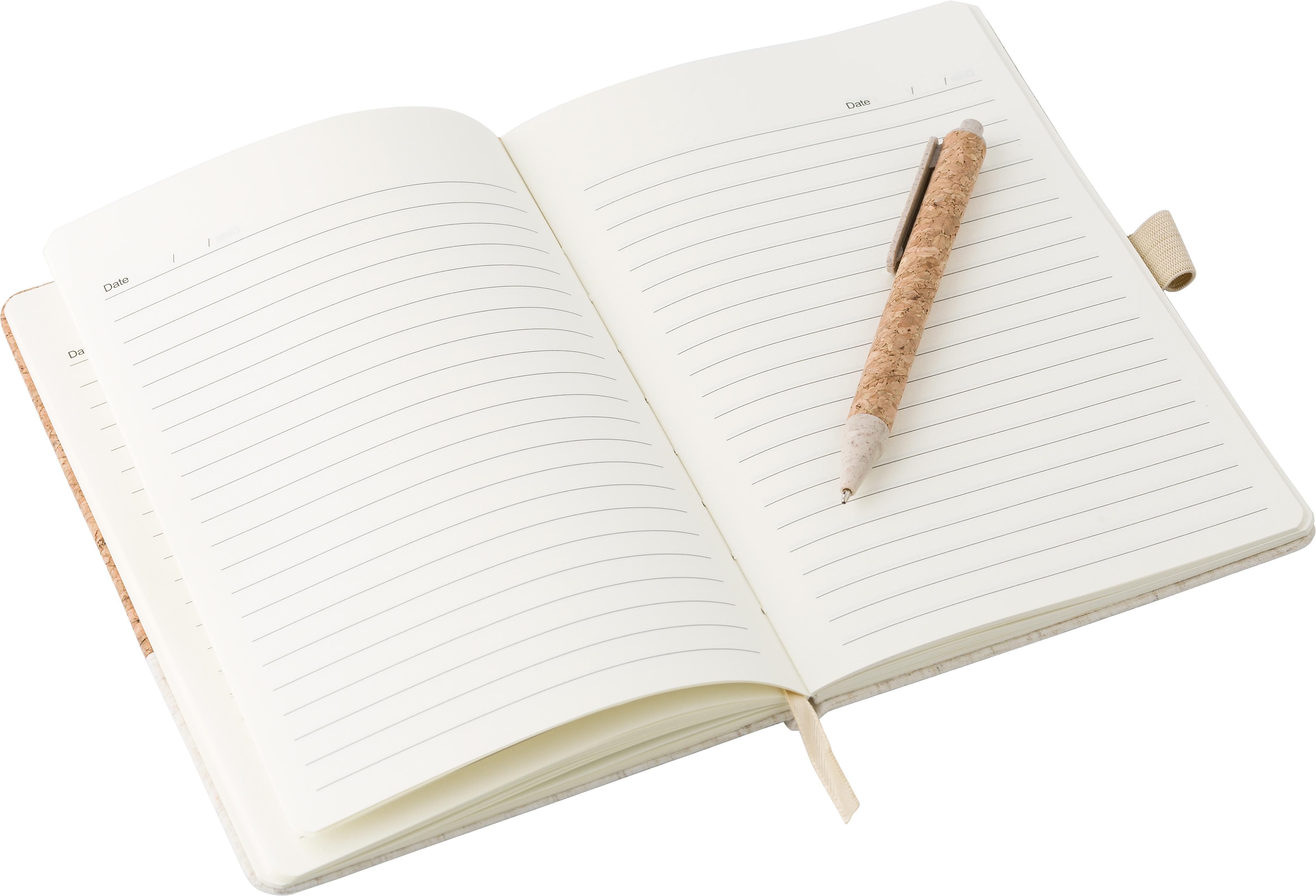 Cork-Line Notizbuch aus Kork und Leinen und Kugelschreiber aus Weizenstroh Kenzo