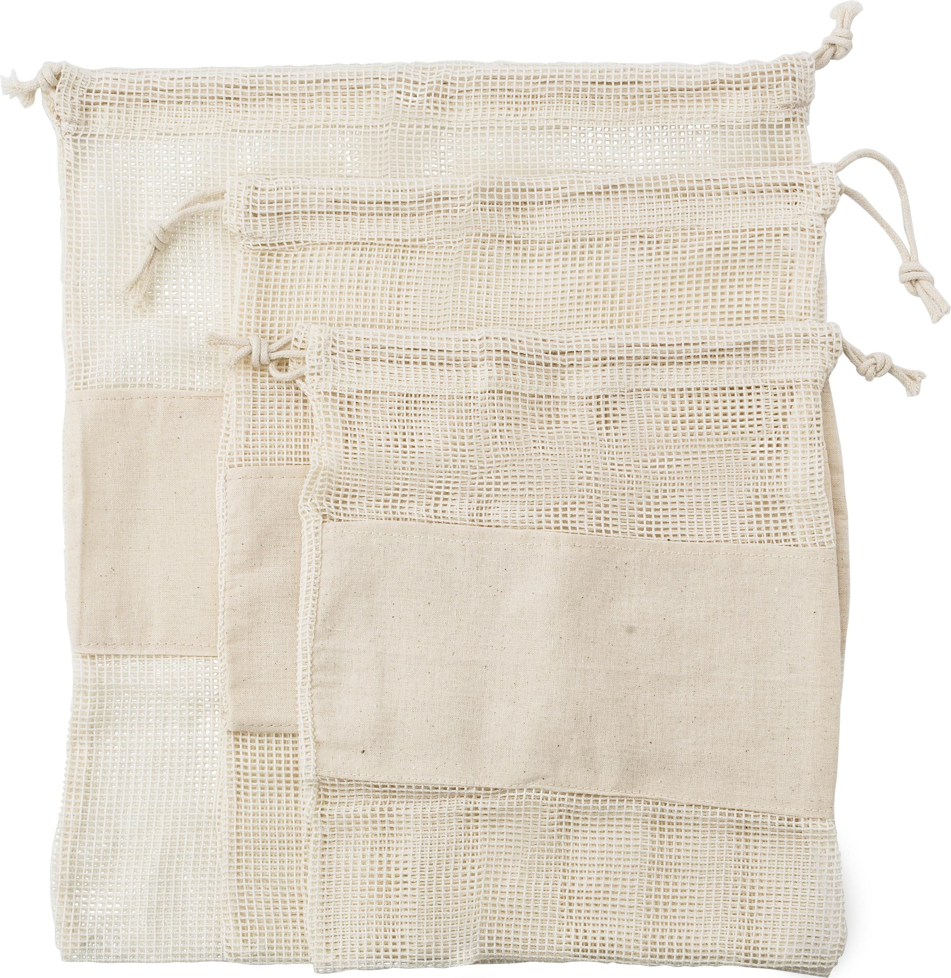 Set aus drei wiederverwendbaren Taschen aus Baumwollgewebe Adele