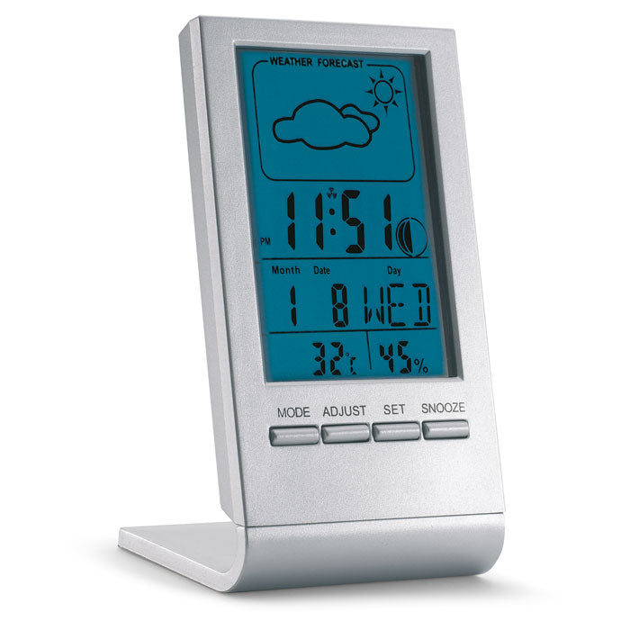 SKY Wetterstation mit blauem LCD – Silber