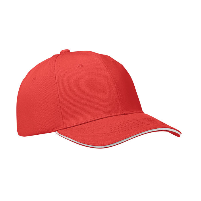 BUFFALO Baseball cap 6 panels 260g/m² – Weiß/rot
