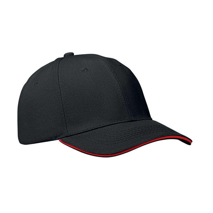 BUFFALO Baseball cap 6 panels 260g/m² – Schwarz/Rot