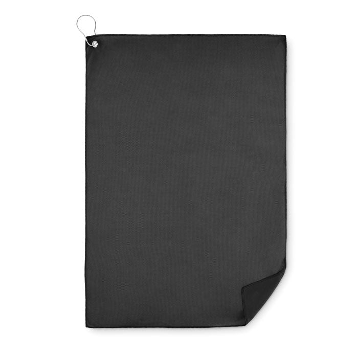 TOWGO RPET-Golfhandtuch mit Haken – Schwarz