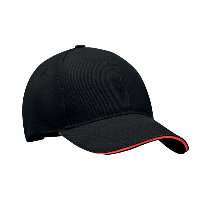 LONG BEACH SINGA BASEBALL CAP 5 PANELS 260G/M² – Schwarz/Rot