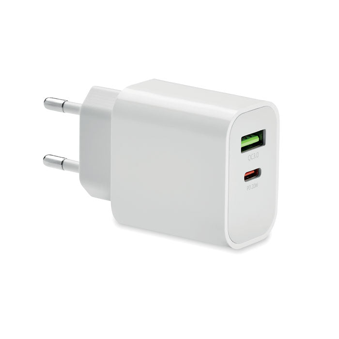 18W 2-Port USB-Ladegerät EU-Ste – Weiß