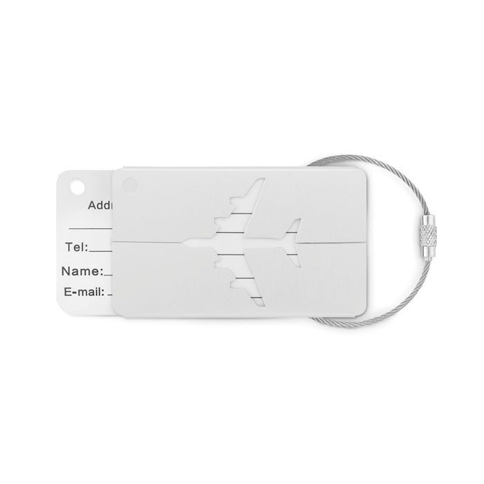 FLY TAG Kofferanhänger aus Aluminium – Mattsilber