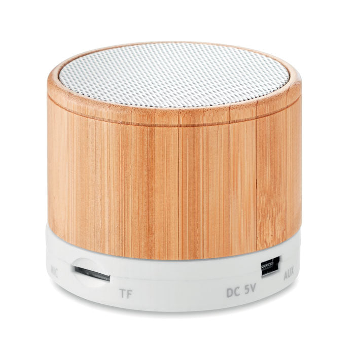 ROUND BAMBOO Runder wireless Lautsprecher – Weiß