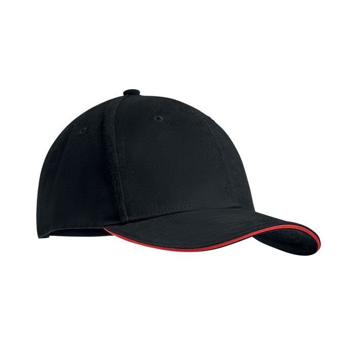 TEKAPO Baseball cap 6 panels 270g/m² – Schwarz/Rot