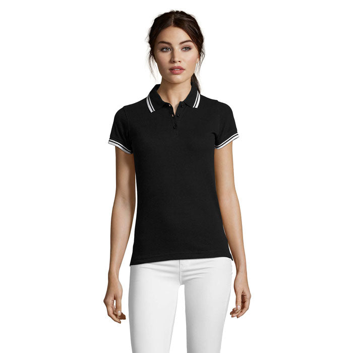 PASADENA WOMEN PASADENA Damen Polo 200g – Schwarz / Weiß – Größe L