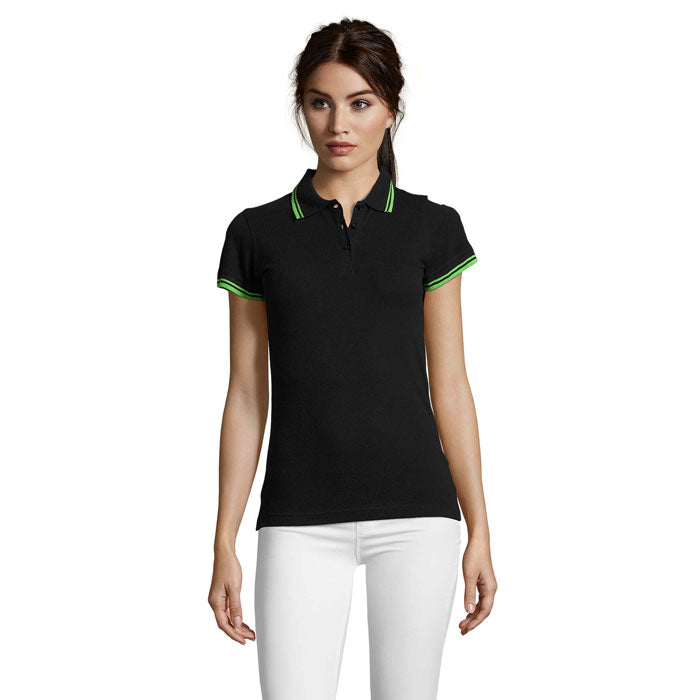 PASADENA WOMEN PASADENA Damen Polo 200g – Black/Lime – Größe L