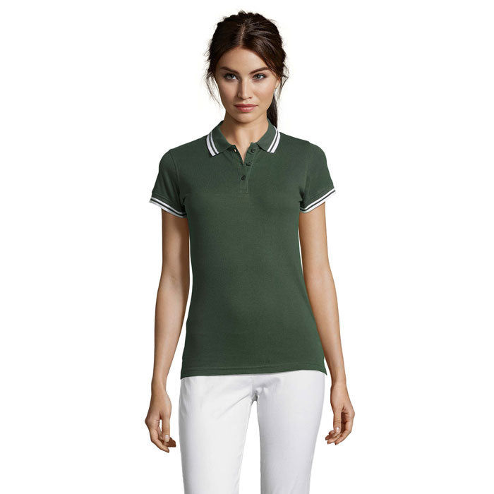 PASADENA WOMEN PASADENA Damen Polo 200g – Forest Green/White – Größe L