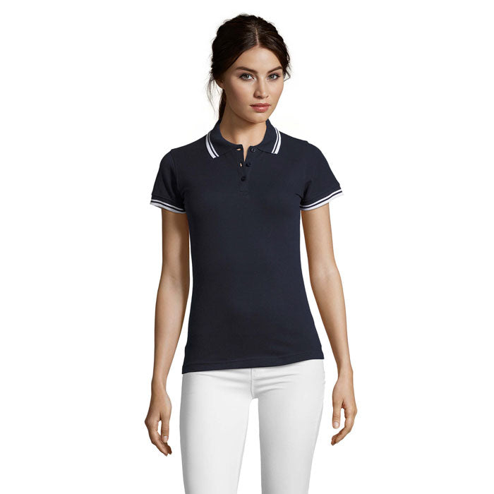 PASADENA WOMEN PASADENA Damen Polo 200g – Französische Marine/weiß – Größe L