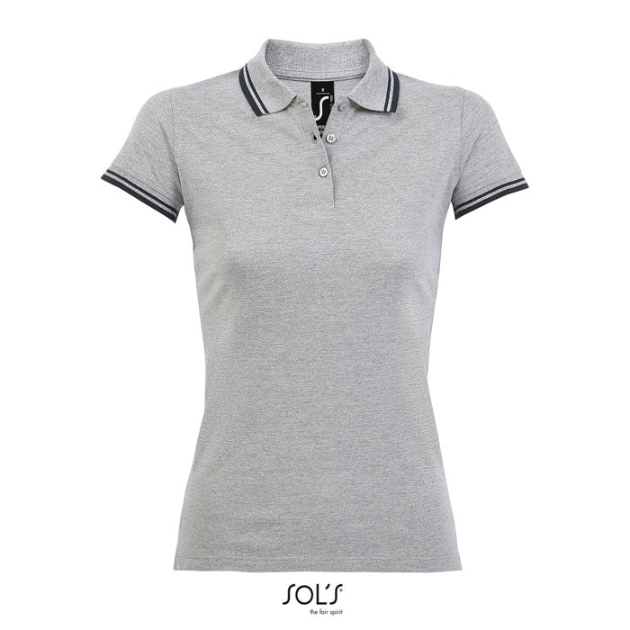 PASADENA WOMEN PASADENA Damen Polo 200g – Grey Melange/ French Navy – Größe L