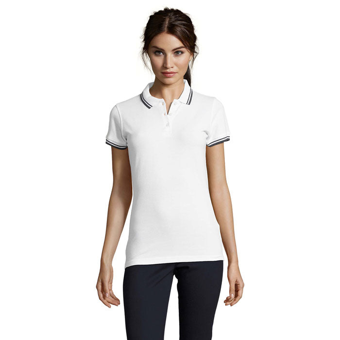 PASADENA WOMEN PASADENA Damen Polo 200g – Weiß/Marine – Größe L