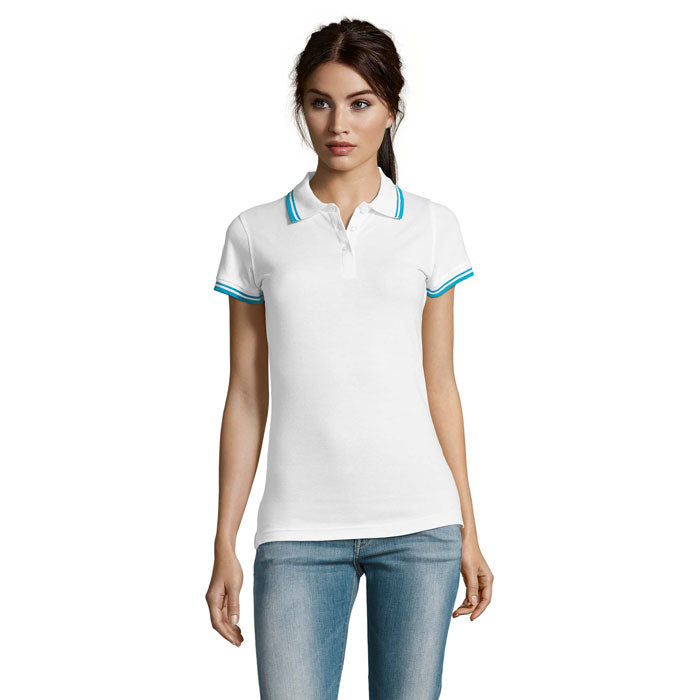 PASADENA WOMEN PASADENA Damen Polo 200g – White/Aqua – Größe L