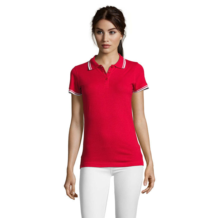 PASADENA WOMEN PASADENA Damen Polo 200g – Rot / Weiß – Größe L