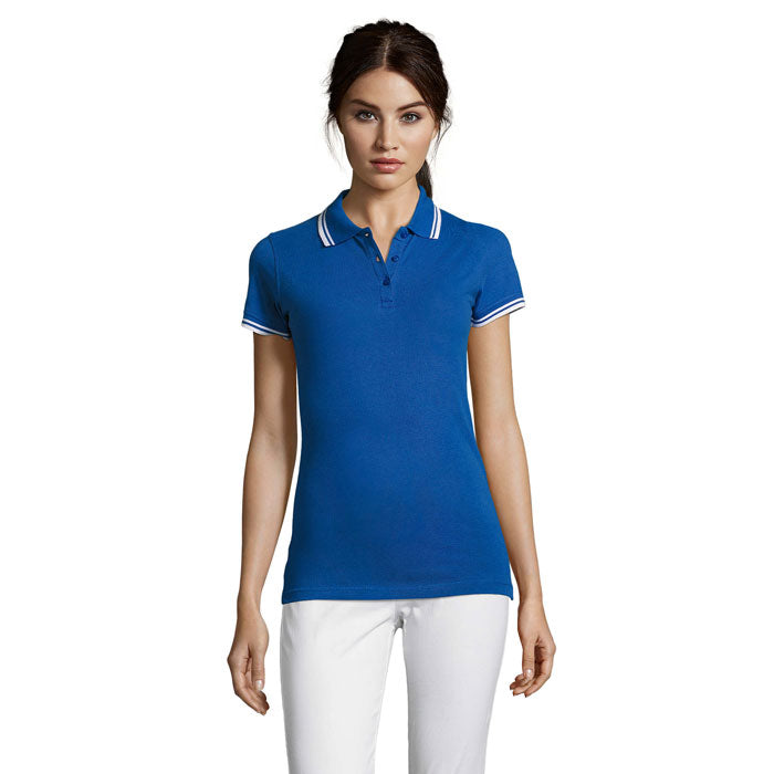 PASADENA WOMEN PASADENA Damen Polo 200g – Königsblau/Weiß – Größe L